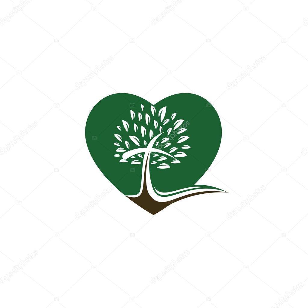 Abstract heart and tree religious cross symbol icon vector design.