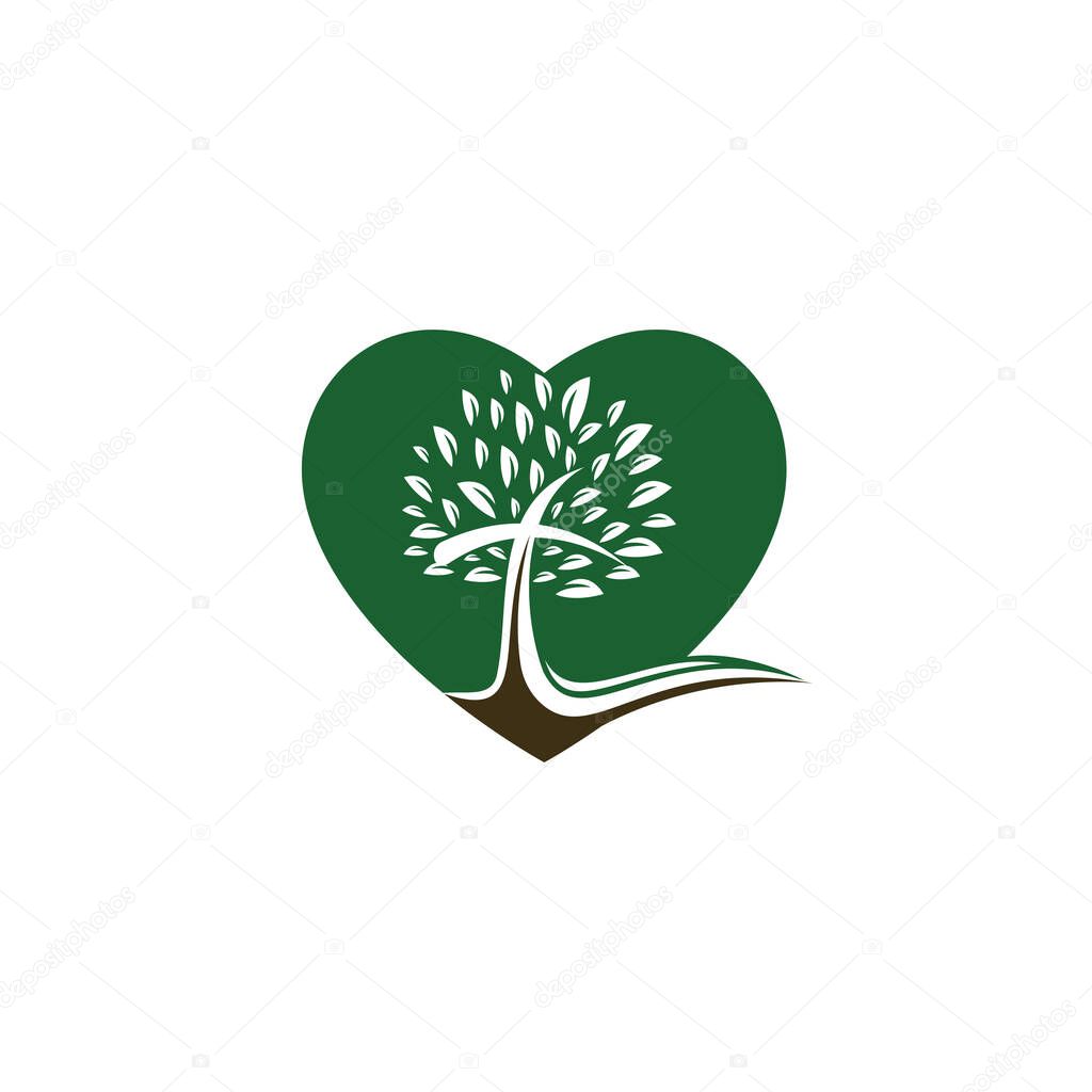 Abstract heart and tree religious cross symbol icon vector design.