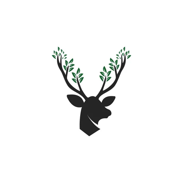 Deer Leaf Antlers Logo Design — Stock Vector