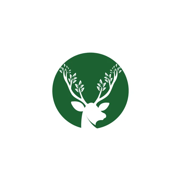 Deer Foglia Corna Logo Design — Vettoriale Stock