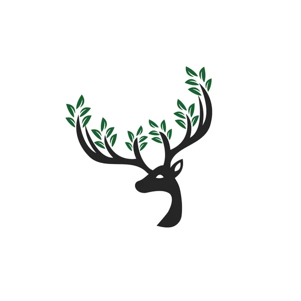 Deer Foglia Corna Logo Design — Vettoriale Stock