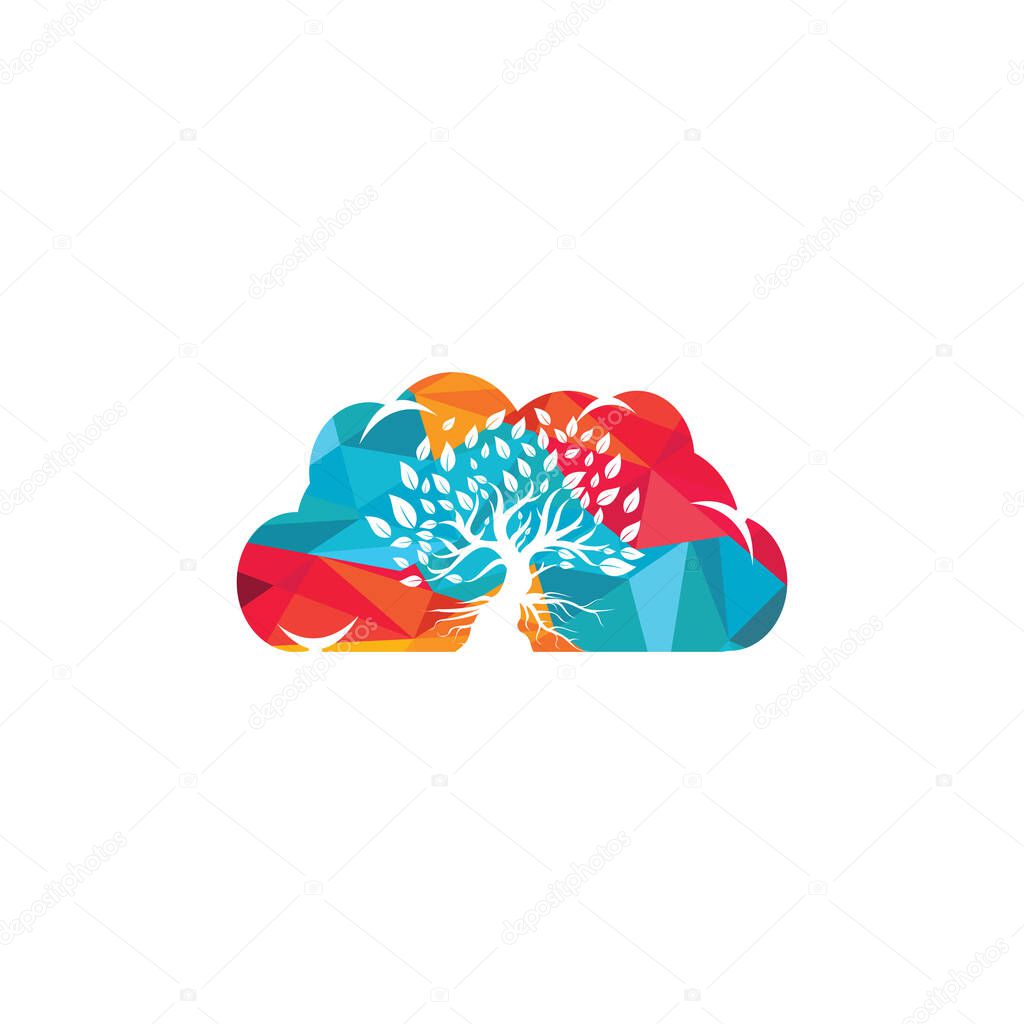 Tree Roots cloud shape concept vector logo design.