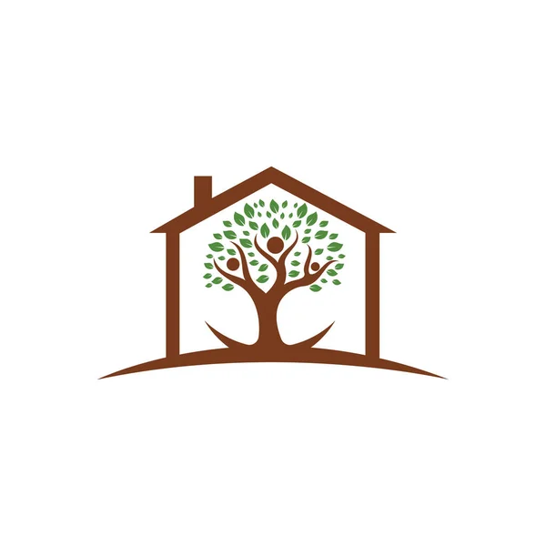 Mänskligt Liv Logo Ikon Abstrakt Människor Träd Och Hus Vektor — Stock vektor