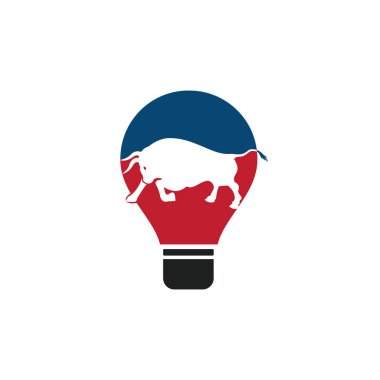 Akıllı boğa vektör logo tasarımı. Ampul simgesi vektör logolu boğa.