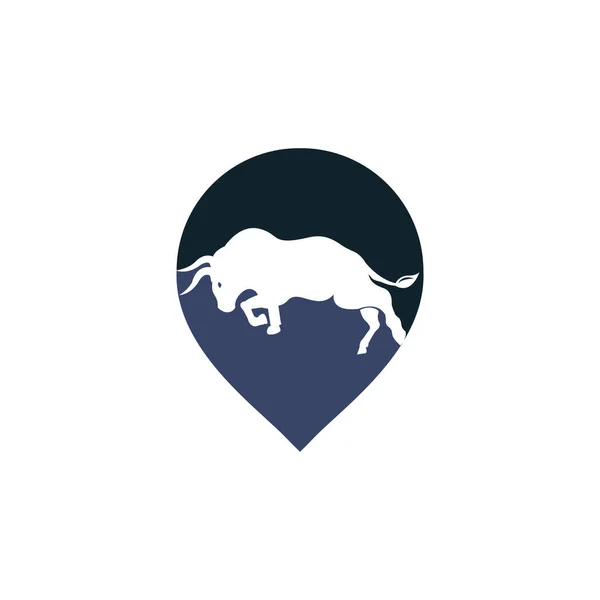 带有Gps指针设计的公牛矢量标识 Bull Gps Vector Logo Design Template — 图库矢量图片