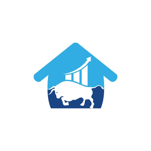 财务公牛与房屋形状标志设计 贸易牛市图 金融标志 经济金融图表条形图商业生产力标志图标 — 图库矢量图片