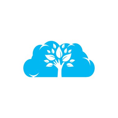 Yaratıcı yeşil el ağacı ve bulut logosu tasarımı. Doğal ürün logosu. Kozmetik ikonu. Spa logosu. Güzellik salonu veya yoga logosu.