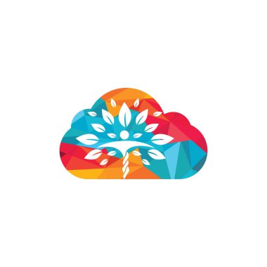 Yaprakları ve bulut logosu tasarımı olan insan karakteri. Sağlık ve Güzellik Salonu logosu.