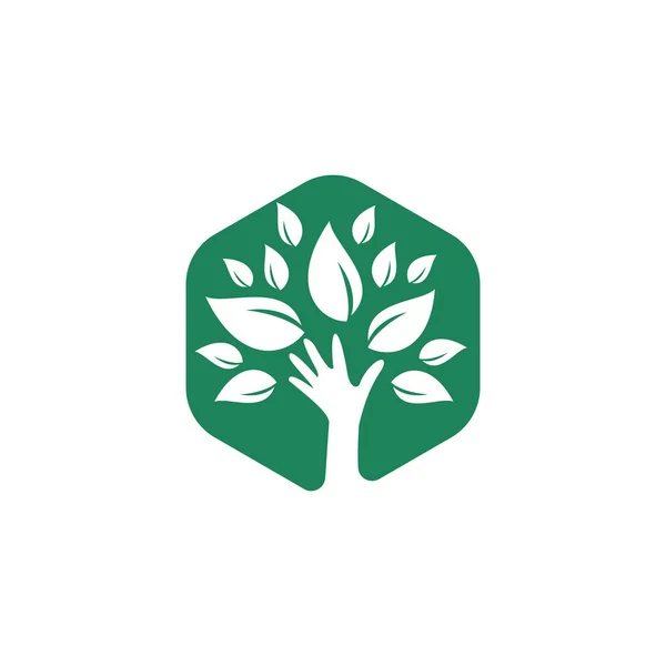 Kreativ Grön Hand Träd Logotyp Design Naturliga Produkter Logotyp Kosmetikaikonen — Stock vektor