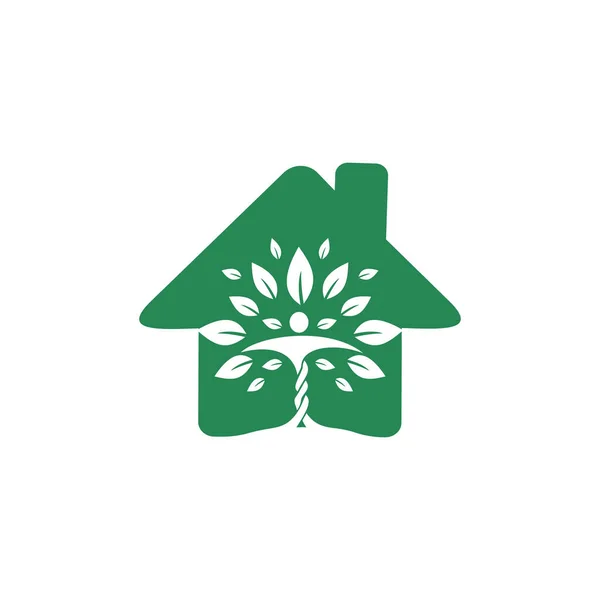 Personagem Humano Com Folhas Design Logotipo Casa Logotipo Cuidados Domésticos — Vetor de Stock