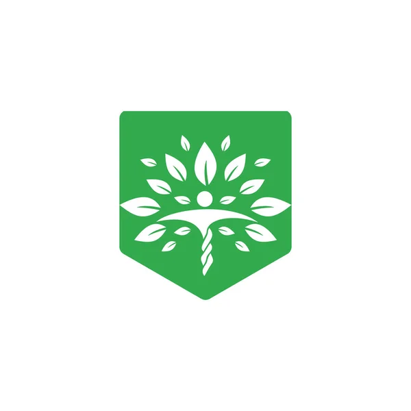 Personagem Humano Com Design Logotipo Folhas Saúde Beleza Salão Logotipo — Vetor de Stock