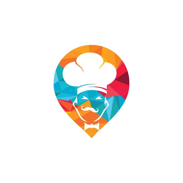 Chef Pin Mapa Logotipo Design Restaurant Chef Localização Posicionamento Mapa — Vetor de Stock