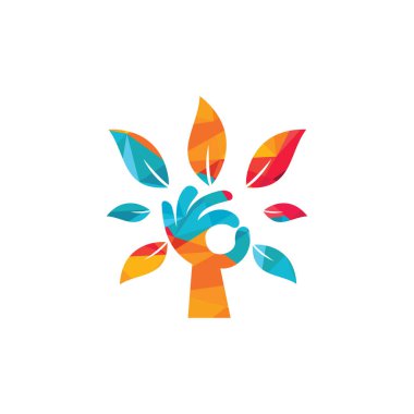 Yaratıcı yeşil el ağacı logosu tasarımı. Doğal ürün logosu. Kozmetik ikonu. Spa logosu. Güzellik salonu veya yoga logosu.