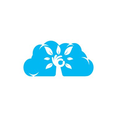 Yaratıcı yeşil el ağacı ve bulut logosu tasarımı. Doğal ürün logosu. Kozmetik ikonu. Spa logosu. Güzellik salonu veya yoga logosu.