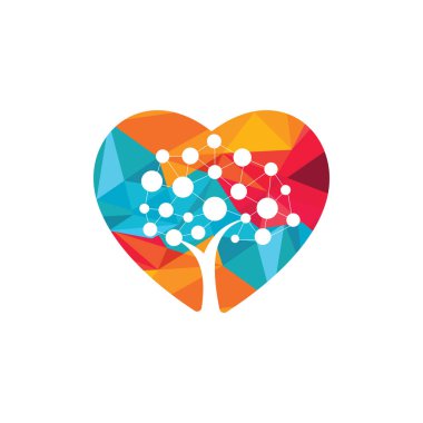 Tech Tree kalp şekli logo şablonu tasarımı. Teknoloji, doğa, kablosuz, internet, ağ vektör logo şablonu.