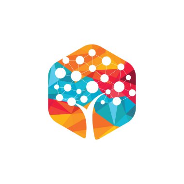 Dijital Ağaç logosu tasarımı. Teknoloji, doğa, kablosuz, internet, ağ vektör logo şablonu