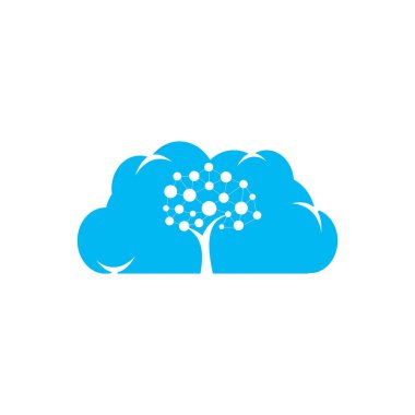 Dijital Ağaç logosu tasarımı. Bulut depolama simgesi.