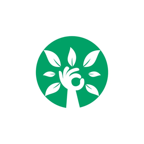Design Logotipo Árvore Mão Verde Criativo Logotipo Produtos Naturais Ícone — Vetor de Stock