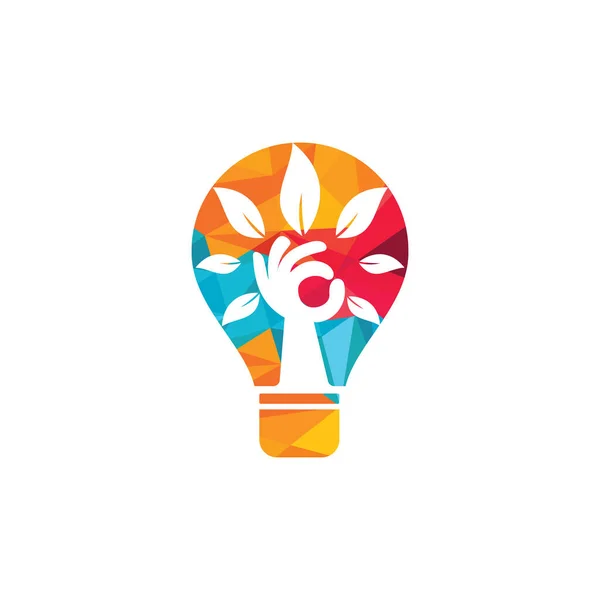 Creatieve Groene Handboom Gloeilamp Logo Ontwerp Logo Voor Natuurlijke Producten — Stockvector