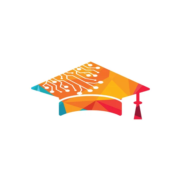 Artificial Intelligent Technology Graduation Cap Logo Design Expert Logo Sign — Stock Vector