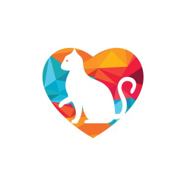 Kedi kalbi şekli vektör logosu tasarımı. Evcil hayvan dükkanı logosu tasarımı. Hayvan Bakımı Logosu.