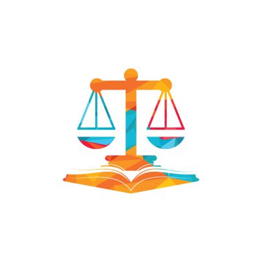 Hukuk eğitimi logosu tasarımı. Vektör Terazi ve açık kitap logo kombinasyonu.