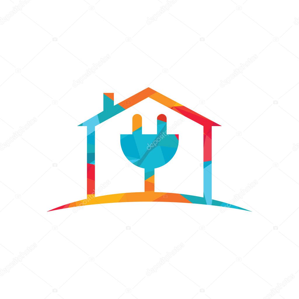 Electricity house with plug home repair vector logo design. Power logo design template. Power energy symbol.