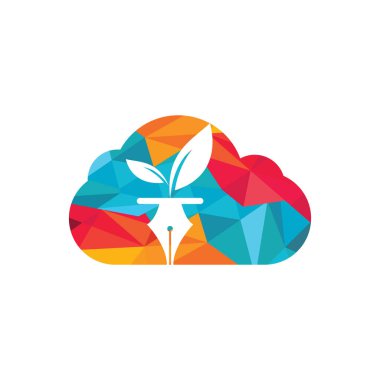 Yaprak ve kalem logosu tasarımı. Eğitim ve yazar topluluğu logosu. Yaprak ve yaka simgesi dizaynlı bulut.