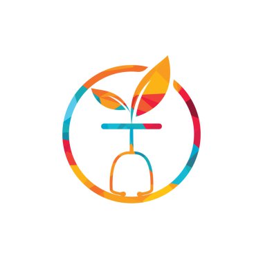 Sağlık Doğa Tasarım Şablonu. Steteskop doktor ikonu tasarımlı modern doğal yaprak.