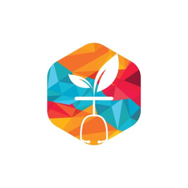 Sağlık Doğa Tasarım Şablonu. Steteskop doktor ikonu tasarımlı modern doğal yaprak.