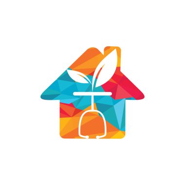 Sağlık Doğa Tasarım Şablonu. Stetoskop ve ev ikonu tasarımlı modern doğal yaprak.