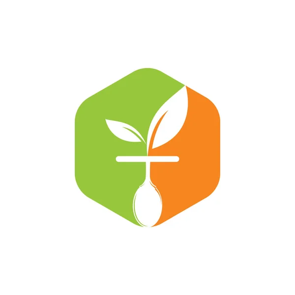 Modèle Logo Pour Aliments Sains Logo Alimentaire Biologique Avec Cuillère — Image vectorielle