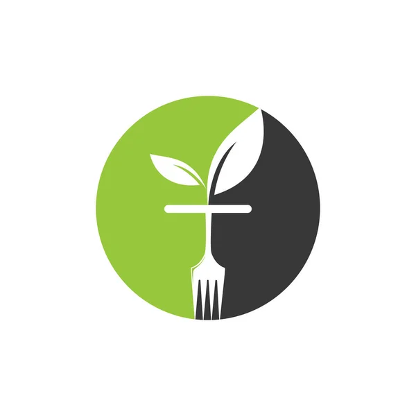 Plantilla Logotipo Alimentos Saludables Logotipo Comida Ecológica Con Tenedor Símbolo — Vector de stock