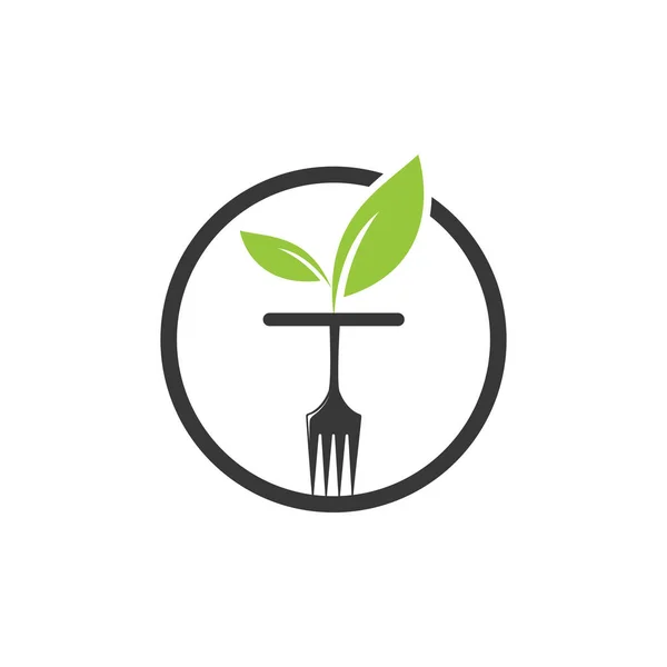 Plantilla Logotipo Alimentos Saludables Logotipo Comida Ecológica Con Tenedor Símbolo — Archivo Imágenes Vectoriales