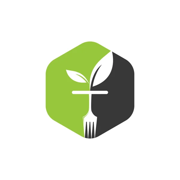 Plantilla Logotipo Alimentos Saludables Logotipo Comida Ecológica Con Tenedor Símbolo — Vector de stock