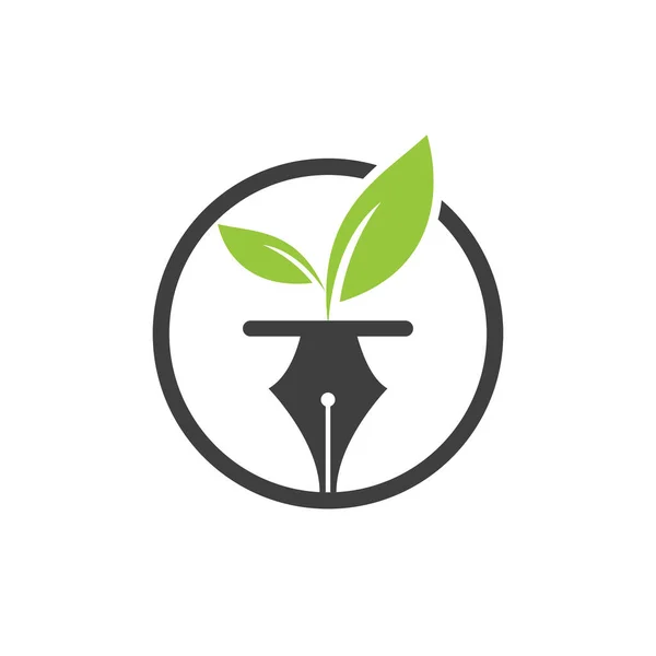 Logo Feuille Stylo Design Logo Communauté Éducative Littéraire Conception Logo — Image vectorielle