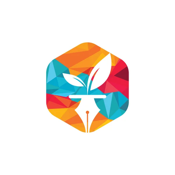 Σχεδιασμός Λογότυπου Φύλλων Και Στυλό Λογότυπο Εκπαιδευτικής Και Συγγραφικής Κοινότητας — Διανυσματικό Αρχείο