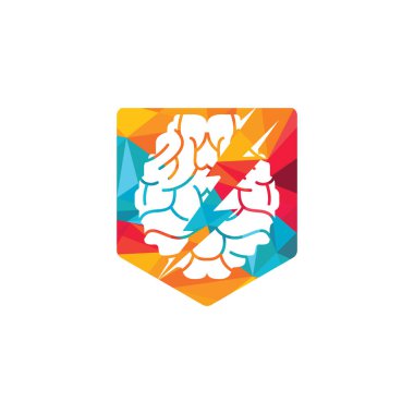 Gök gürültüsü beyin vektör logosu tasarımı. Elektrik logosu dizayn şablonuyla beyin gücü.