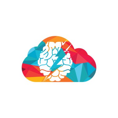 Gök gürültüsü beyin vektör logosu tasarımı. Gök gürültüsü ve bulut simgesi olan beyin.