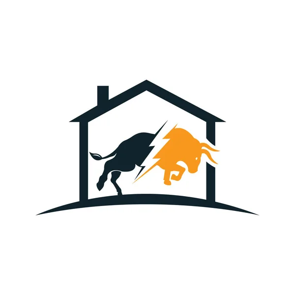 Taureau Avec Logo Tonnerre Maison Flash Énergie Électrique Taureau — Image vectorielle