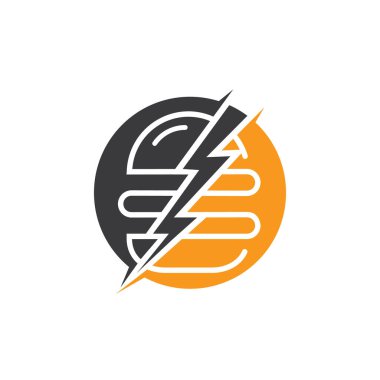 Flash burger vektör logosu tasarımı. Burger ve fırtına simgesi logosu.