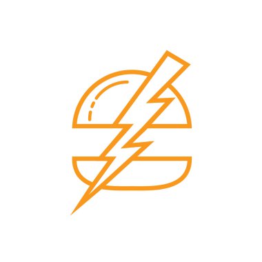 Flash burger vektör logosu tasarımı. Burger ve fırtına simgesi logosu.