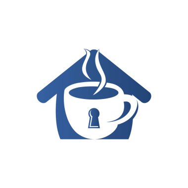 Asma kilit ve kahve kupası logosu tasarımı. Kahve fincanı logosu tasarımı anahtar deliği ve ev ile birleştirildi.