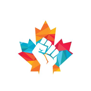 Kanada devrimi vektör logosu. Akçaağaç yaprağı ve yumruk simgesi tasarımı.