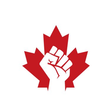 Kanada devrimi vektör logosu. Akçaağaç yaprağı ve yumruk simgesi tasarımı.