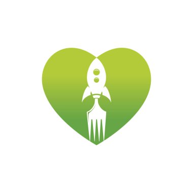 Kalp ikonu logosu tasarımı resimli roket yiyeceği. Fast food dağıtım logo şablonu.