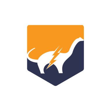 Dinozor gök gürültüsü vektör logosu tasarımı. Dinozor yıldırım simgesi logosu.