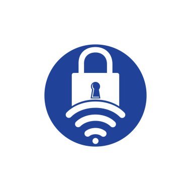 Sinyal vektör tasarımlı asma kilit logosu. Güvenli ve sinyal simgesi veya simgesi.