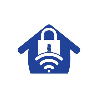 Sinyal ve ev vektör tasarımlı asma kilit logosu. Güvenli ve sinyal simgesi veya simgesi.