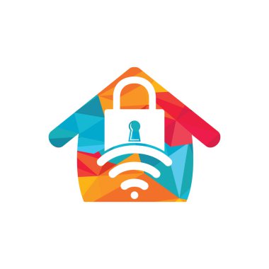 Sinyal ve ev vektör tasarımlı asma kilit logosu. Güvenli ve sinyal simgesi veya simgesi.